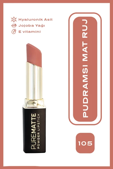 Golden Rose Pure Matte Powder Lipstick No: 105 - Nemlendirici Pudramsı Mat Ruj ürün görseli 1
