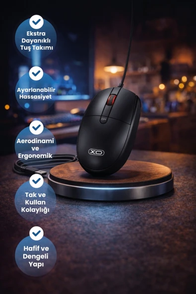 Xo USB Kablolu Optik Mouse M8|1200-1600-2000 DPI Hassasiyet,Dayanıklı ve Hafif Tasarım,Mat Yüzey ürün görseli 1