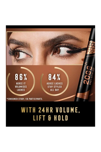 Max Factor 2000 Kalorili Pro Stylist Maskara - Siyah, 9ml - Resim 4