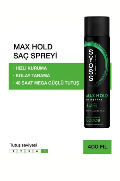 Syoss Styling Maksimum Güçlü Tutuş Saç Spreyi 400 Ml Normal Saçlar ürün görseli 1