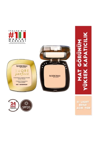 Deborah 24Ore Compact Long Lasting Fondöten 01G L.Beige ürün görseli 1