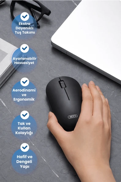 Xo M7 Kablosuz Aerodinamik Wireless Mouse Siyah ürün görseli 1
