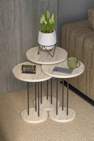Zigon Sehpa Terra 3 Lü Set Traverten - Resim 2