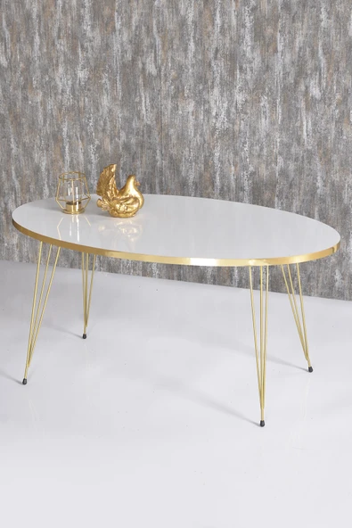 Orta Sehpa Elips Gold Krem Tel - Resim 3