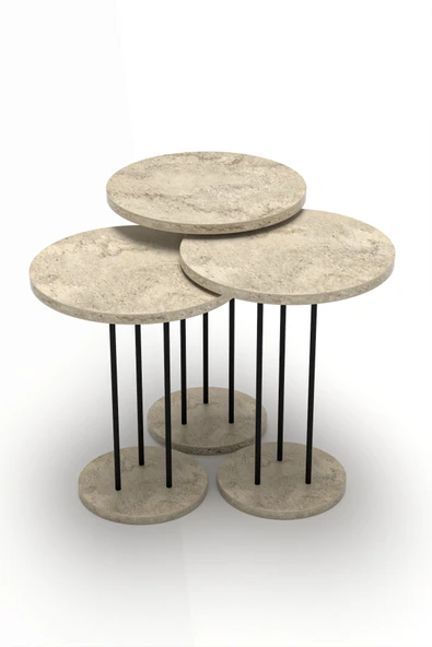 Zigon Sehpa Terra 3 Lü Set Traverten - Resim 5
