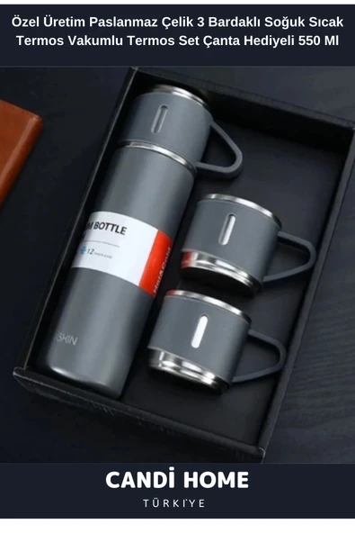 STANLEY Premium Özel Seri Hediyelik Paslanmaz Çelik 550 Ml 3 Bardaklı Soğuk Sıcak Termos Set Çanta Hediyeli ürün görseli 1