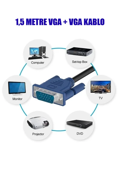 1,5 Metre VGA Görüntü Kablosu 1.5 Metre Monitör Kablosu VGA Kablo ürün görseli 1