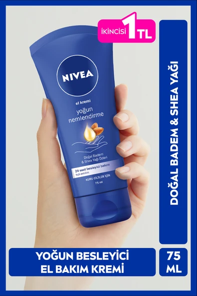 NIVEA Yoğun Nemlendirici El Bakım Kremi 75ml, Kuru Ciltler, Badem Yağı, Tırnak Eti Besleyici ürün görseli 1