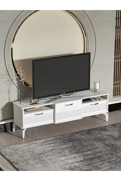 Tv Sehpası Tv Ünitesi 160 Cm Gümüş Beyaz Mistral 5073 ürün görseli 1