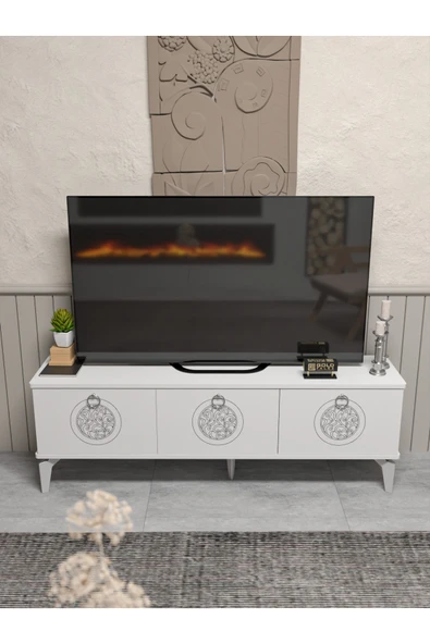 Tv Sehpası Tv Ünitesi Beyaz Gümüş 160 Cm Saraylı 5063 ürün görseli 1