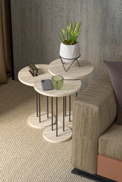 Zigon Sehpa Terra 3 Lü Set Traverten ürün görseli 1