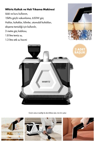 Whirtz Ea-1000 Halı Yıkama Makinesi Islak Kuru Temizlik - Halı Koltuk Temizleyici - 650w Vakumlu ürün görseli 1