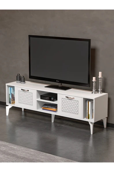 Tv Sehpası Tv Ünitesi Beyaz Gümüş 160 Cm Linya 5043 ürün görseli 1