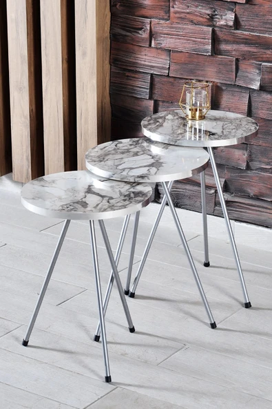 Zigon Sehpa 3'Lü Gümüş Metal Ayak Gümüş Efes ürün görseli 1