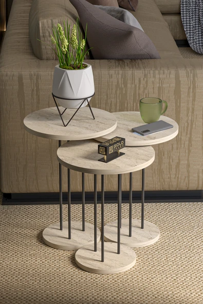 Zigon Sehpa Terra 3 Lü Set Traverten - Resim 3