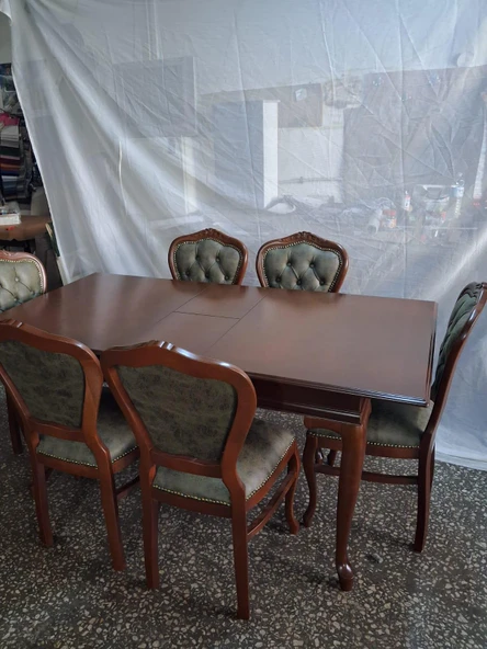 Masa Sandalye Tk 90616 Klasik Model Kayın Aslan Ayak Oymalı Ceviz Orta Açılır Masa ürün görseli 1