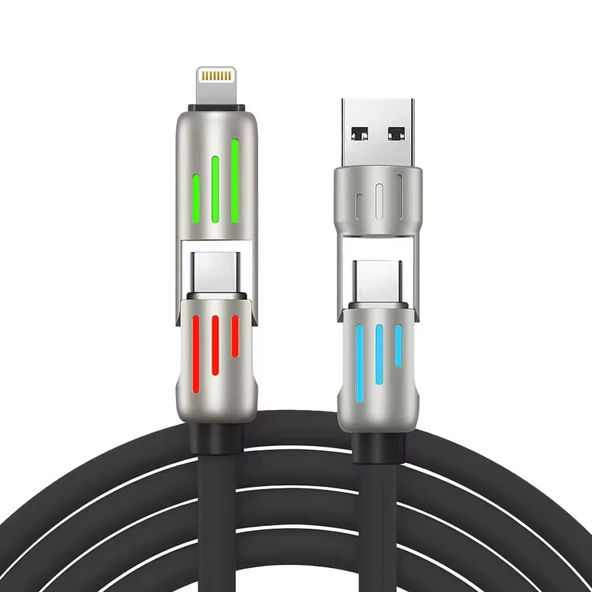 Auris CB270 240W 4in1 USB Type-C Lightning 1.2m RGB Hızlı Şarj Kablosu - Siyah ürün görseli 1