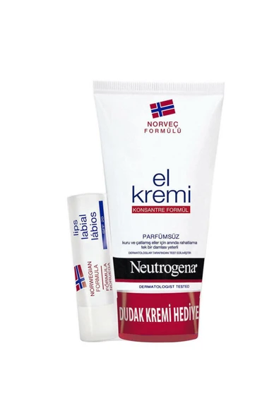Neutrogena Norveç Formülü Parfümsüz El Kremi 75 ml + SPF20 Dudak Bakım Kremi 4.8 g ürün görseli 1