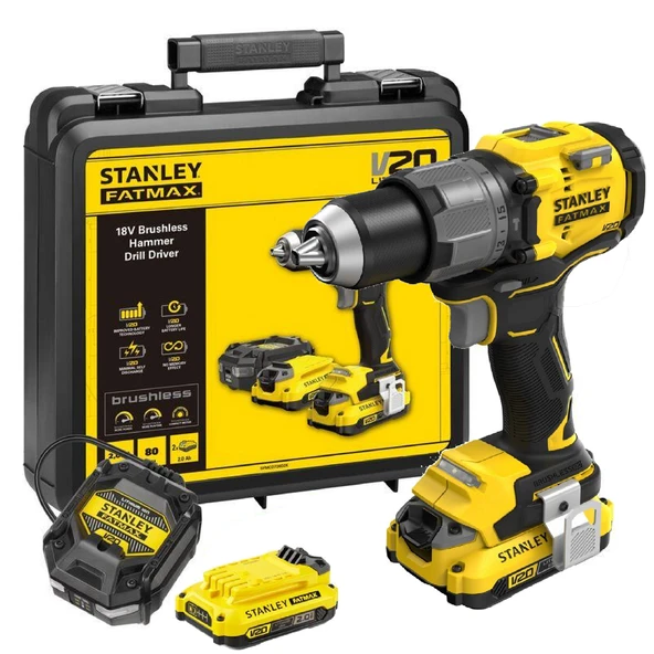 STANLEY SFMCD726D2K KÖMÜRSÜZ DARBELİ MATKAP+KB V20 18V ürün görseli 1