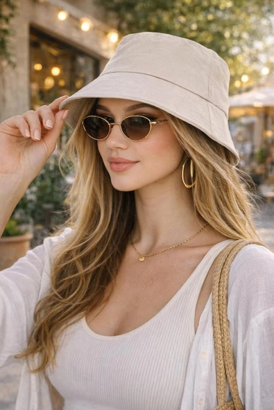 Wearflawless Kadın Bej Bucket Şapka, Yazlık Kova Şapka, Günlük Bucket/Fisher Şapka ürün görseli 1