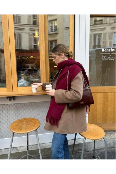 Wearflawless Puffy SOFT Yumuşak Dokulu Bordo Atkı Şal, Kalın Atkı, Sevgililer Günü Hediyesi ürün görseli 1