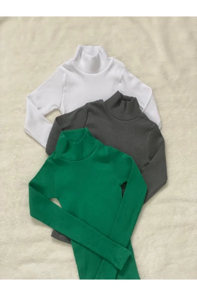 Wearflawless Kadın 3 lü Uzun Kollu Fitilli Balıkçı Yaka Örme Kaşkorse Bluz ürün görseli 1