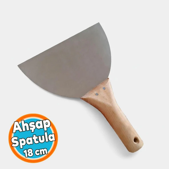 1 Adet Ahşap Saplı Metal Macun Spatula Temizlik Boya Sıva Kazıma Harç Karıştırma Ispatulası 18 cm ürün görseli 1