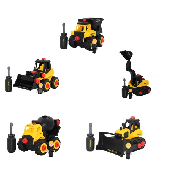 Stanley 5 Parça Şantiye Seti Mikser Kamyon+Ekskavatör Kepçe+Damperli Kamyon+Buldozer+Kepçe ürün görseli 1
