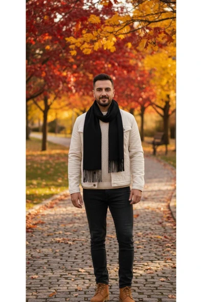 Wearflawless Siyah Erkek Atkı, Fular, Babalar günü hediyesi, Erkekler İçin Hediye, Sevgililer Günü Hediyesi ürün görseli 1