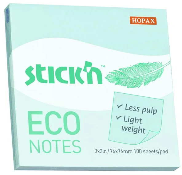Hopax Stickn Eco Notes Yapışkanlı Not Kağıdı 100 Yaprak 76X76Mm Pastel Mavi 21747 (12 Koçan) ürün görseli 1