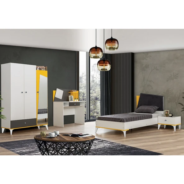 Giallo Genç Odası - 3 Kapılı Dolap, Karyola, Komodin, Masa ürün görseli 1