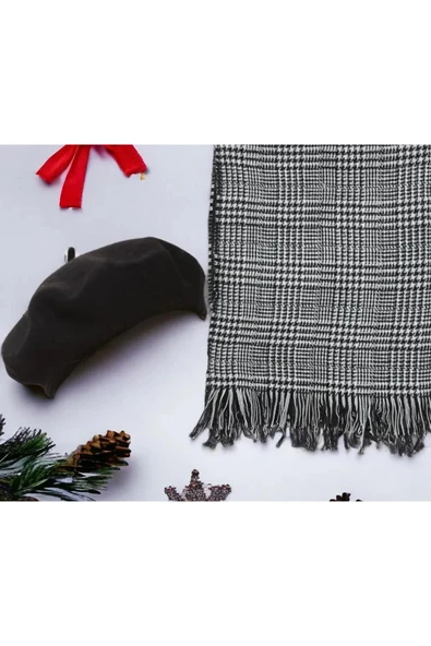 Wearflawless Kadın 2'li Set Siyah Atkı Ve Ressam Beresi Seti, Yılbaşı Hediyesi, Çift Taraflı Atkı, Ressam Bere ürün görseli 1