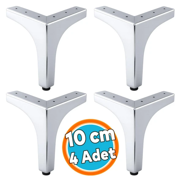 Mobilya Ayağı Dayanıklı Modern Üçgen Koltuk Sehpa Masa TV Ünitesi 10 cm Krom Gümüş Metal 4 Adet ürün görseli 1