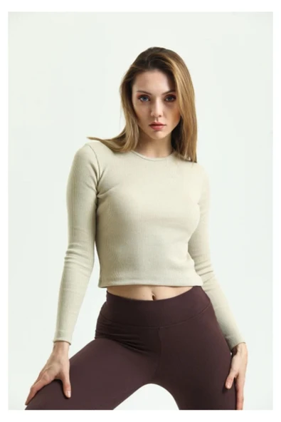 Wearflawless Kadın Fitilli %100 PAMUKLU Bisiklet Yaka Örme Kaşkorse Uzun Kol Bluz ürün görseli 1