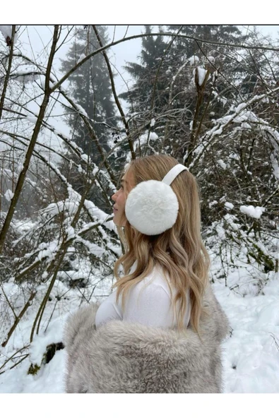 Wearflawless Beyaz Kadın Peluş Kulaklık Yumuşak Kürklü Katlanabilir Kulak Isıtıcı Kışlık Kulaklık ürün görseli 1