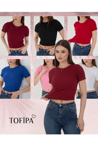 Wearflawless Kadın 6 Li Adet Fitilli Pamuklu Halter Yaka Örme Kaşkorse Crop ürün görseli 1