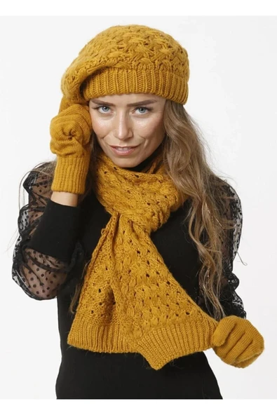 Wearflawless Kadın Kışlık Ressam 3'lü Set Atkı, Bere ve Eldiven Takımı ürün görseli 1