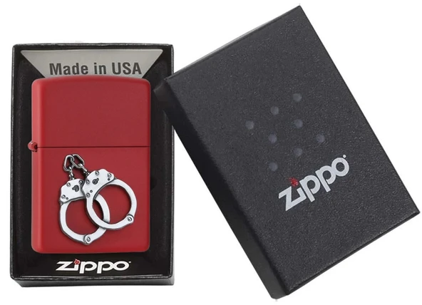 PTTAVM: Zippo Kelepçe - Handcuffs Emblem Dizayn Çakmak - Red Matte