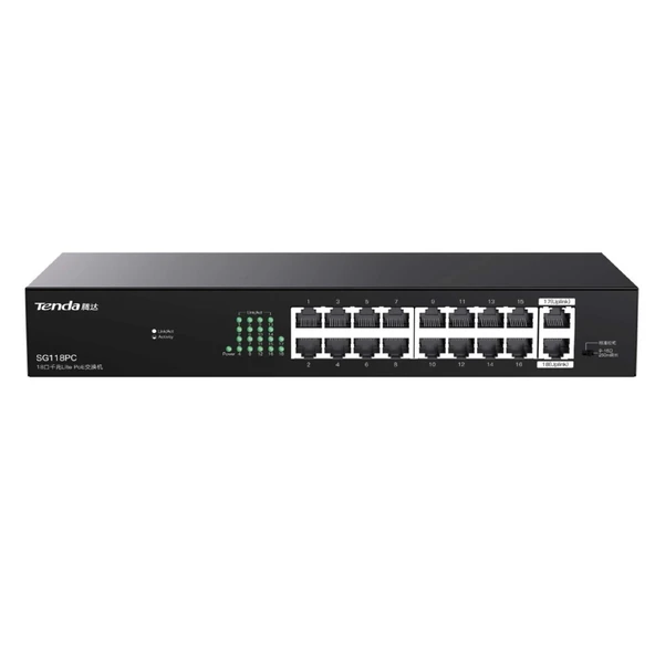 Tenda SG118PC 16GE PoE+ Port (167W), 2x GE 10/100/1000 Uplink Switch ürün görseli 1