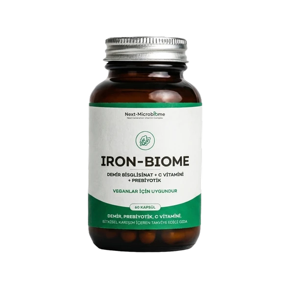 Iron-Biome Demir, Prebiyotik, C-Vitamini, Bitkisel Karışım İçeren Takviye Edici Gıda (60 Kapsül) ürün görseli 1