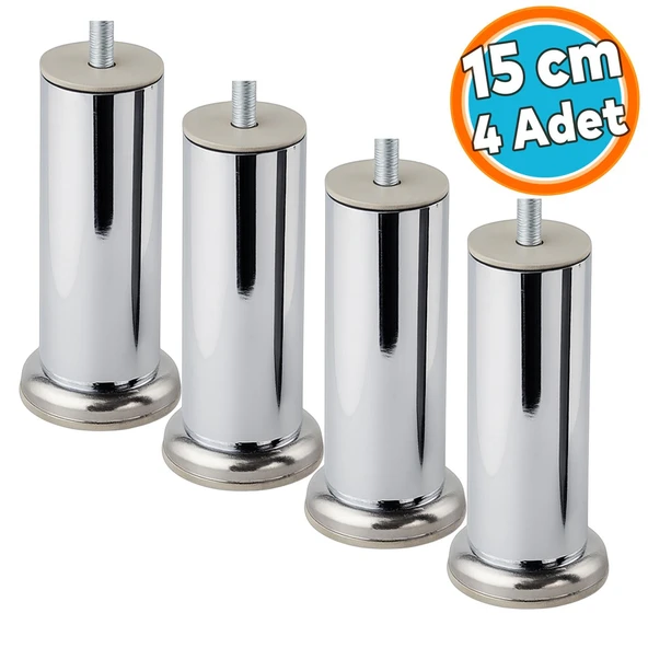 Metal Kalın 51 mm Mobilya Ayağı Dayanıklı Koltuk Kanepe TV Ünitesi M8 Civata Krom 15 cm 4 ADET ürün görseli 1