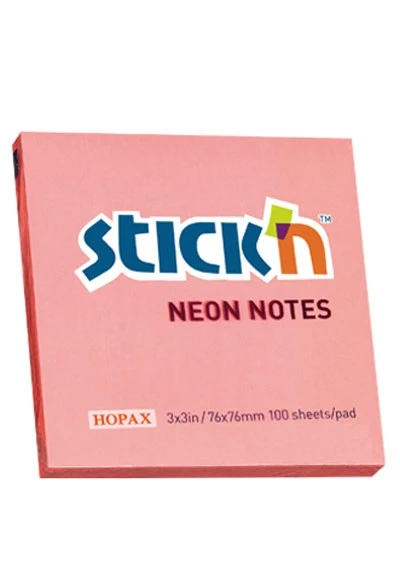 Hopax Stickn Yapışkanlı Not Kağıdı 100 Yaprak 76X76Mm Neon Pembe 21166 (12 Li Paket) ürün görseli 1