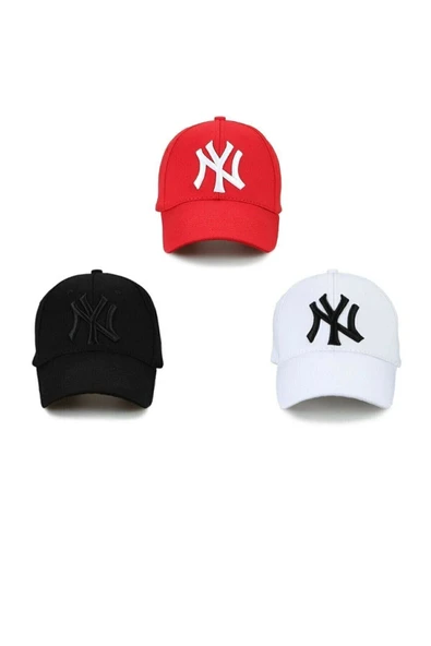 Gambocci Ny New York Şapka Unisex 3 Lü Set Siyah Beyaz Kırmızı ürün görseli 1