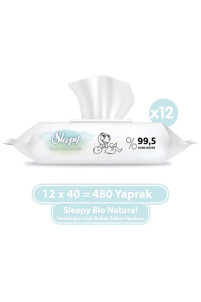 Bio Natural Yenidoğan Islak Bebek Bakım Havlusu 12x40 (480 YAPRAK) ürün görseli 1