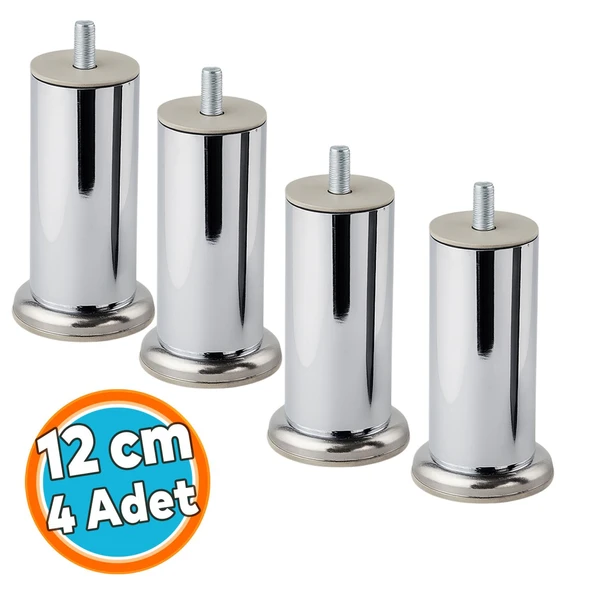 (4 Adet) Metal Mobilya Ayağı Modern Dayanıklı Koltuk Kanepe TV Ünitesi M8 Civata Krom Gümüş 12 cm Kalın 51 mm ürün görseli 1