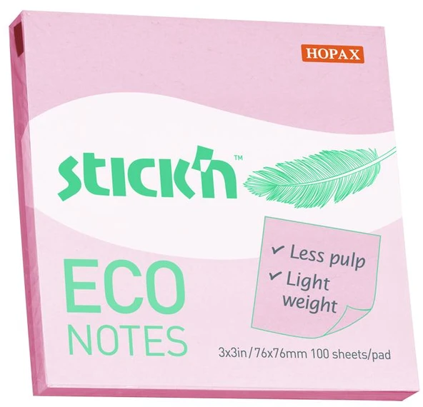 Hopax Stickn Eco Notes Yapışkanlı Not Kağıdı 100 Yaprak 76X76Mm Pastel Pembe 21746 (12 Koçan) ürün görseli 1