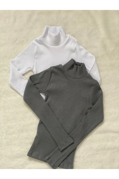 Wearflawless Kadın 2 li Uzun Kollu Fitilli Balıkçı Yaka Örme Kaşkorse Bluz ürün görseli 1