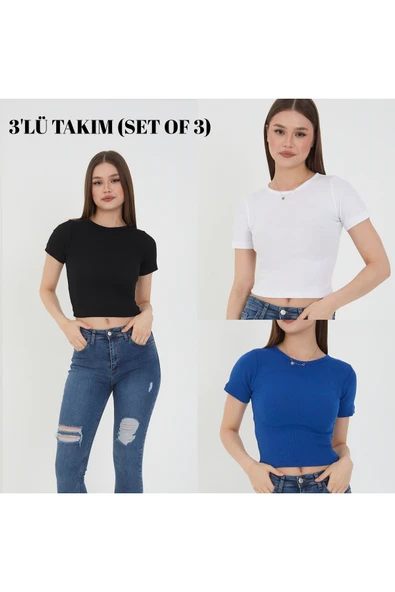 Wearflawless Kadın 3 Lü Takım Yazlık Crop T-Shirt Bluz ürün görseli 1
