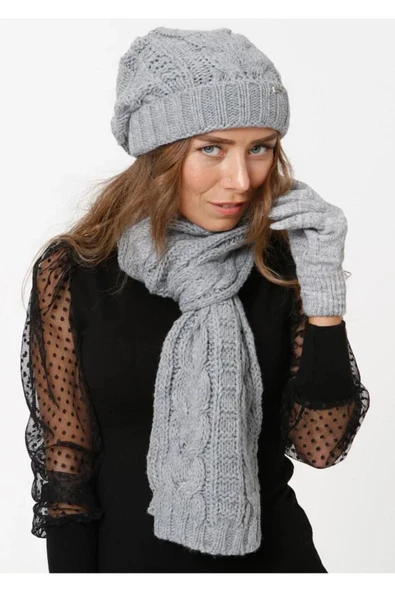 Wearflawless Kadın Kışlık 3'lü Atkı, Bere ve Eldiven Takımı ürün görseli 1