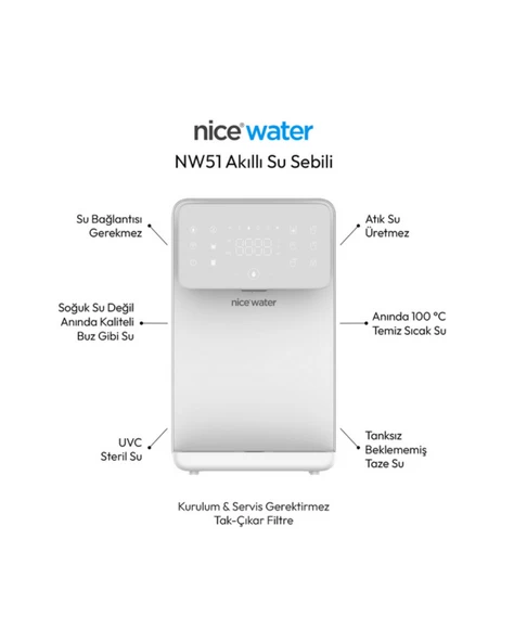 NİCEWATER NW51 (SICAK-SOĞUK-ILIK) YENİ NESİL AKILLI TEZGAH ÜSTÜ SU ARITMALI SEBİL ürün görseli 1